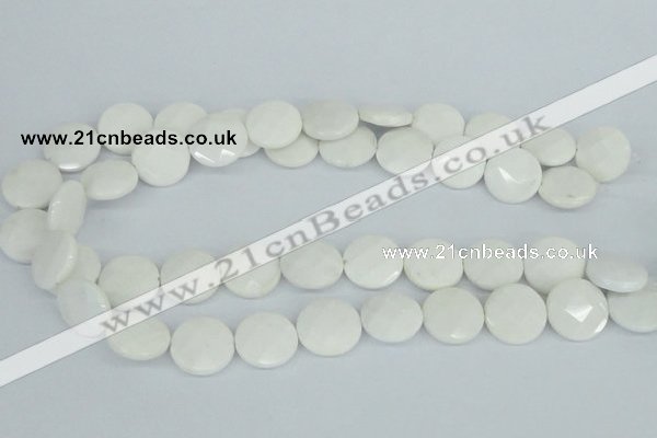 CAA02 15.5 inches 18mm faceted coin white agate gemstone beads