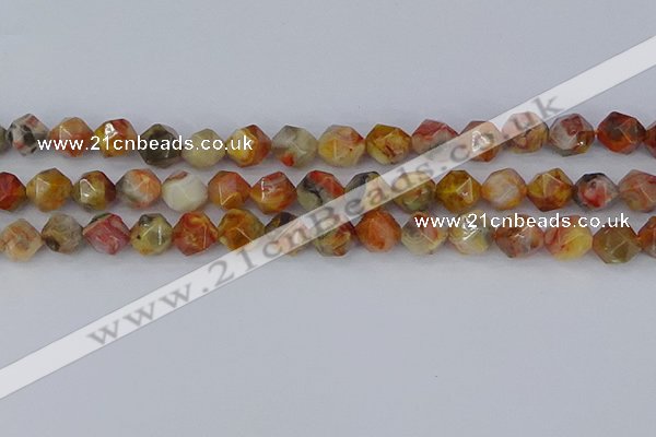 CAA1016 15.5 inches 10mm faceted nuggets red crazy lace agate beads
