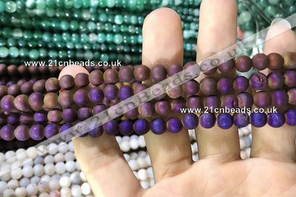 CAA1274 15.5 inches 6mm round matte plated druzy agate beads