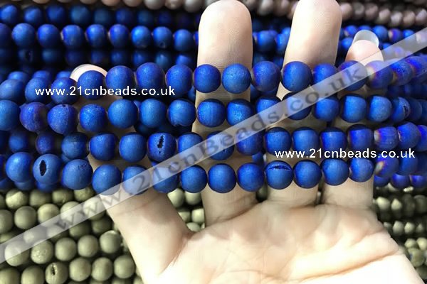 CAA1299 15.5 inches 8mm round matte plated druzy agate beads