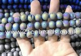 CAA1318 15.5 inches 10mm round matte plated druzy agate beads