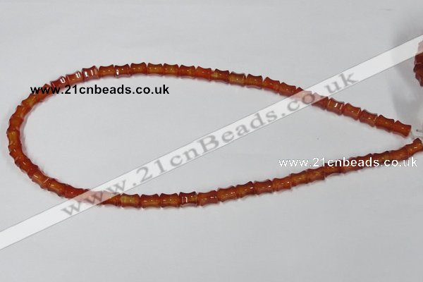 CAA142 15.5 inches 6*8mm bamboo shape red agate gemstone beads