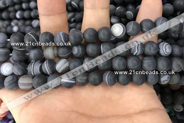 CAA1487 15.5 inches 10mm round matte banded agate beads wholesale