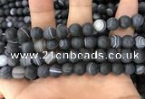 CAA1488 15.5 inches 12mm round matte banded agate beads wholesale