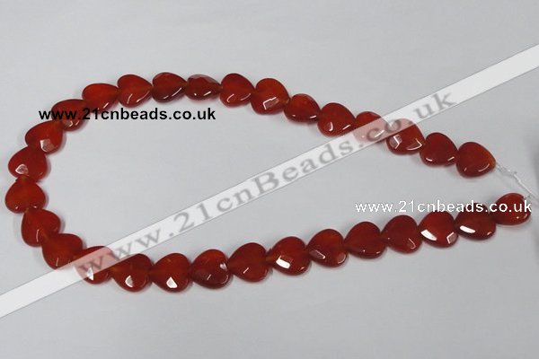 CAA180 15.5 inches 14*14mm faceted heart red agate gemstone beads
