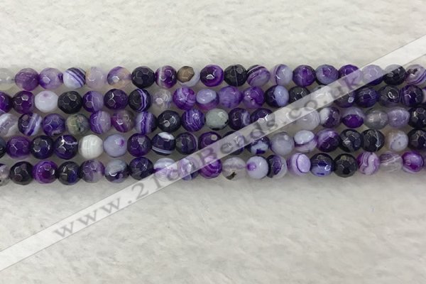 CAA2212 15.5 inches 6mm faceted round banded agate beads