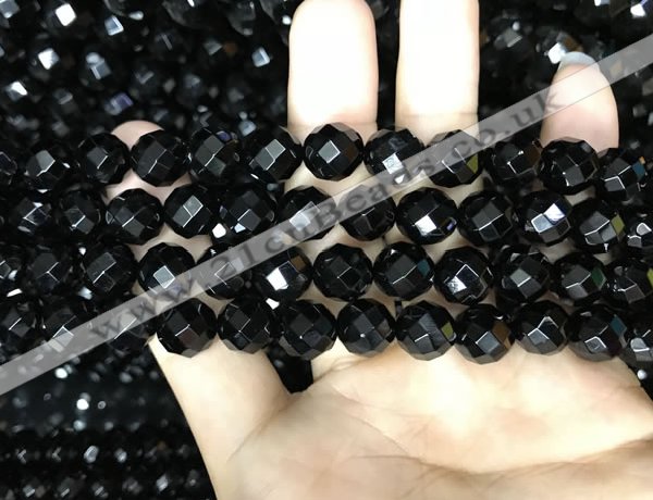 CAA2419 15.5 inches 12mm faceted round black agate beads wholesale