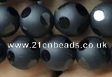 CAA2459 15.5 inches 8mm carved round matte black agate beads