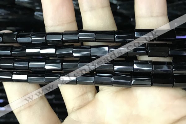CAA2478 15.5 inches 8*12mm faceted tube black agate beads