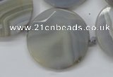 CAA251 15.5 inches 35mm faceted coin grey line agate beads