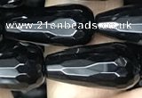 CAA2515 15.5 inches 10*20mm faceted teardrop black agate beads