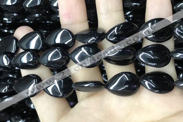 CAA2550 15.5 inches 15*20mm flat teardrop black agate beads wholesale