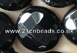 CAA2587 15.5 inches 30mm faceted coin black agate beads wholesale