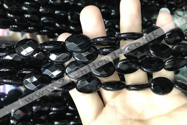 CAA2594 15.5 inches 13*18mm faceted oval black agate beads wholesale