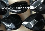 CAA2602 15.5 inches 12*16mm faceted flat teardrop black agate beads