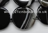 CAA264 15.5 inches 24mm flat round black line agate gemstone beads