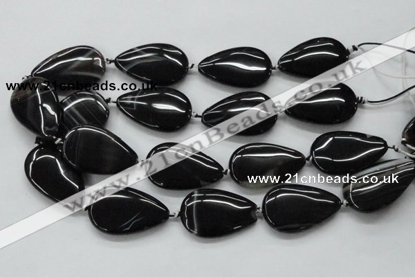 CAA270 15.5 inches 25*40mm flat teardrop black line agate beads