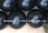 CAA2765 15.5 inches 12mm round matte black agate beads wholesale