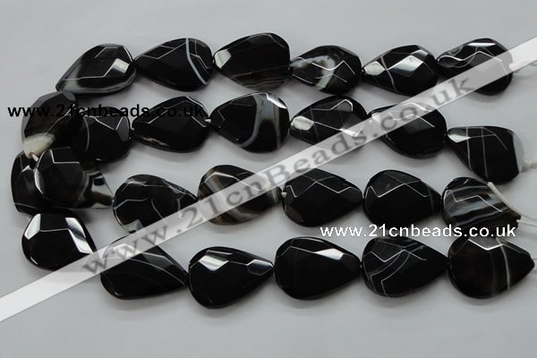 CAA278 15.5 inches 23*30mm faceted teardrop black line agate beads