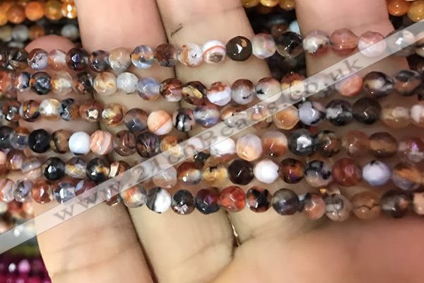 CAA2830 15 inches 4mm faceted round fire crackle agate beads wholesale
