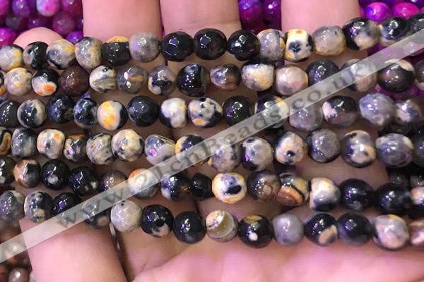 CAA2898 15 inches 6mm faceted round fire crackle agate beads wholesale
