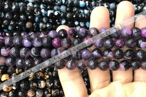 CAA3015 15 inches 8mm faceted round fire crackle agate beads wholesale