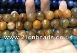 CAA3194 15 inches 14mm faceted round fire crackle agate beads wholesale