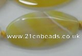 CAA325 15.5 inches 25*50mm faceted marquise yellow line agate beads