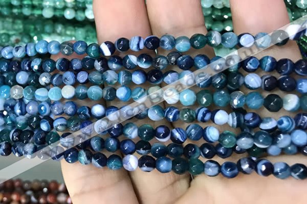 CAA3254 15 inches 4mm faceted round line agate beads wholesale