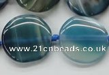CAA340 15.5 inches 25mm flat round blue line agate beads