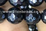 CAA3558 15.5 inches 12mm faceted round AB-color black agate beads