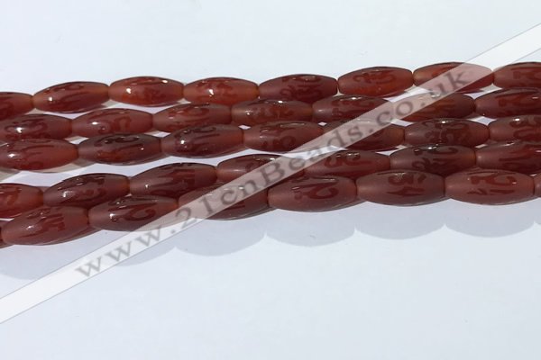 CAA3693 15.5 inches 8*19mm rice matte & carved red agate beads