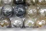 CAA5956 15 inches 6mm faceted round AB-color line agate beads