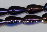 CAA856 15.5 inches 11*20mm teardrop AB-color black agate beads