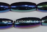 CAA859 15.5 inches 12*30mm rice AB-color black agate beads