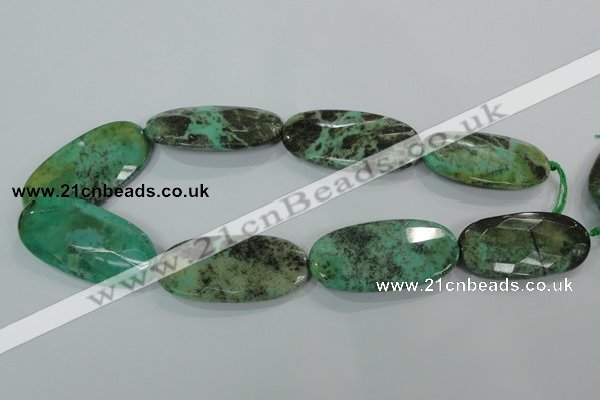 CAA95 15.5 inches 25*50mm faceted oval grass agate gemstone beads