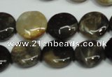 CAA950 15.5 inches 16mm flat round natural fossil wood agate beads