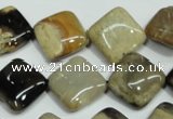CAA957 15.5 inches 14*14mm diamond natural fossil wood agate beads