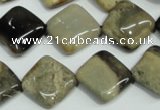 CAA958 15.5 inches 16*16mm diamond natural fossil wood agate beads