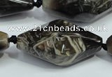 CAA972 20*40mm faceted rice natural fossil wood agate beads