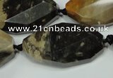 CAA975 22*38mm faceted & twisted oval natural fossil wood agate beads