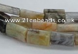 CAB136 15.5 inches 10*15mm flat column bamboo leaf agate beads