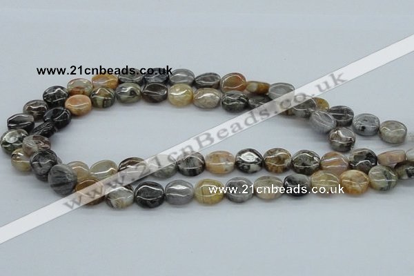 CAB147 15.5 inches 14mm flat round bamboo leaf agate beads