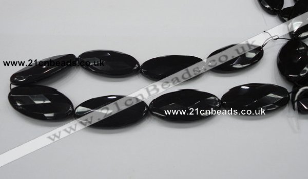 CAB322 15.5 inches 25*50mm faceted oval black agate gemstone beads