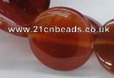CAB493 15.5 inches 30mm flat round red agate beads wholesale