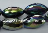 CAB556 15.5 inches 15*25mm faceted rice AB-color black agate beads