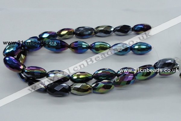 CAB556 15.5 inches 15*25mm faceted rice AB-color black agate beads