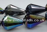 CAB558 15.5 inches 15*20mm faceted teardrop AB-color black agate beads