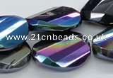 CAB561 18*25mm twisted & faceted oval AB-color black agate beads