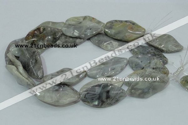 CAB577 15.5 inches 25*50mm wavy marquise silver needle agate beads